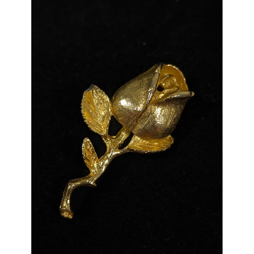 Vintage Gold‎ Tone Rose Brooch Signed DBA Floral Flower Pin